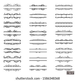 Vector illustration. Set of decorative swirls dividers. Ornamental decorative elements. Text delimiters.