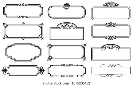 Vector illustration set of decorative vintage frames isolated. Art design border labels. Blank frames template. Graphic retro element