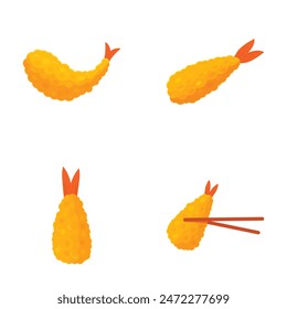 Vector illustration set of delicious cartoonstyle shrimp tempura, isolated on a white backdrop