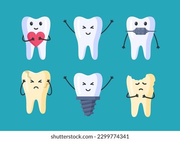 Ilustración vectorial de un conjunto de caracteres dentales