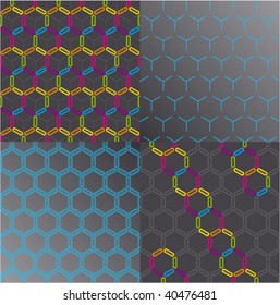 Vector illustration set depicting abstract honeycomb pattern.
