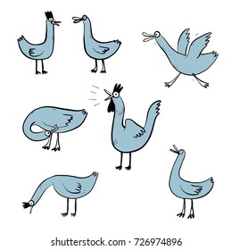 Vector illustration set design different emotion of duck. Hand draw doodle style.