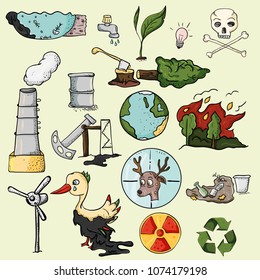 vector illustration set of design elements on the theme of ecology earth pollution effects of human activities
