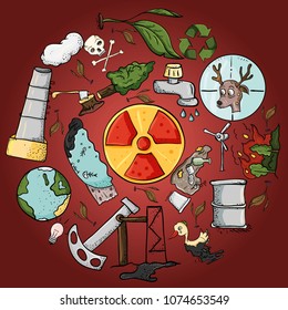 vector illustration set of design elements on the theme of ecology earth pollution effects of human activities