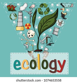 vector illustration set of design elements on the theme of ecology earth pollution effects of human activities