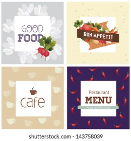 Vector illustration. Set of design elements for the menu on the chalkboard. Vector vegetables illustration. Background can be used for wallpaper, web page background.