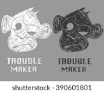 Vector illustration of set design for shirt, for T-shirt with monkey. Trouble maker.