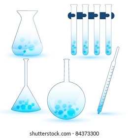Vector illustration set of detailed, glossy scientific icons and items on white background
