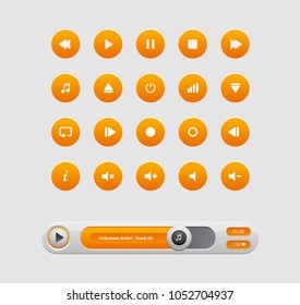 Vector illustration set of the detailed UI elements for media playe