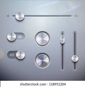 Vector Illustration Set Of The Detailed UI Elements Ã?Â¢?? Knob, Switches And Slider In Metallic Style. Good For Your Websites, Blogs Or Applications.