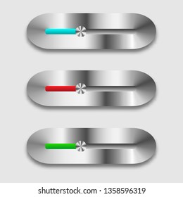 Vector illustration set of the detailed UI elements sliders in metallic style. Web interface slider. UI progress bar on stainless steel background. Good for your websites, blogs or applications.