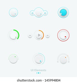 Vector illustration set of the detailed UI elements, switches and slider in metallic style. Good for your websites, blogs or applications.