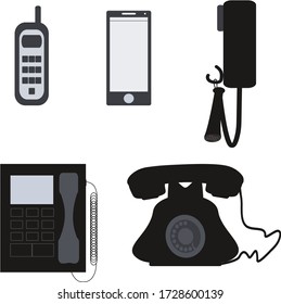 Vector illustration set development of telephone. Can used for greeting card, postcard, banner, poster, gift design, stickers, magnet. Print on paper, fabric, ceramic. Flat style