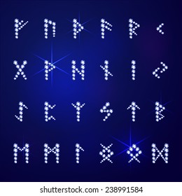 Vector illustration:  set of diamond runes on blue background