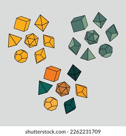 Vector illustration of a set of dice in colors.