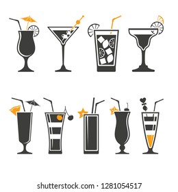 Vector illustration set of different alcoholic cocktails isolated on white background.