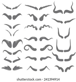 Vector Illustration with Set of Different Animal Horns Isolated  on White Background