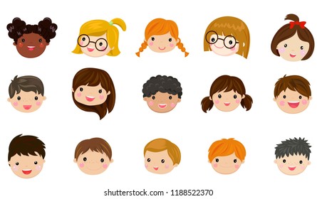 Vector illustration set of different avatars of boys and girls on a white background