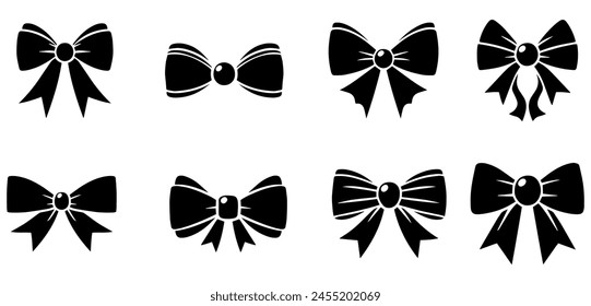 Vector illustration. Set of different black bows. Sticker template.