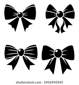 Vector illustration. Set of different black bows. Sticker template.