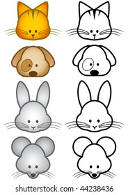 Vector illustration set different cartoon pet animals  All vector objects   details are isolated   grouped  Colors   transparent background color are easy to adjust 