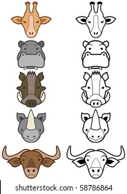 Vector illustration set of different cartoon wild or zoo animals. All objects and details are grouped. Colors and transparent background color are easy to adjust.