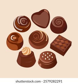 Vector illustration a set of different chocolates.