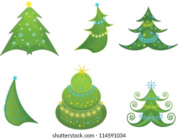 Vector illustration of set of different christmas trees