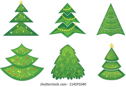 Vector illustration of set of different christmas trees