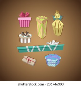 Vector illustration set of different color cute gift boxes