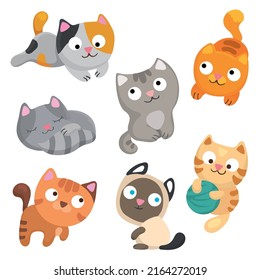 Vector illustration set of different cute cartoon kittens in different poses