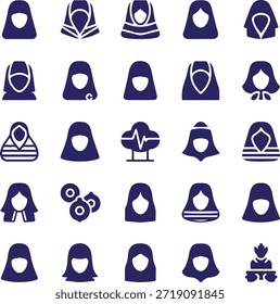 Vector illustration set of different fashion hats and head clothing icons, including caps and silhouettes for men and women avatars in a stylish user collection