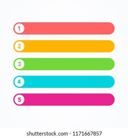Vector Illustration set of different flat line colorful modern style buttons on white background. One Two Three Four Five steps, progress or ranking banners with colorful tags.