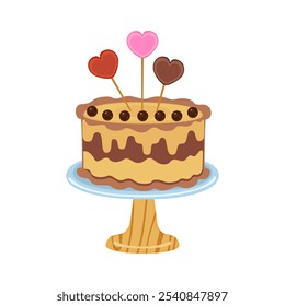 Vector illustration set of different flavors of cute style cake slices. Flat design, isolated on white. Vector illustration of bakery, birthday cake, party, celebration, festival, happy for greeting.