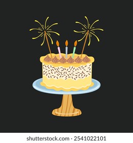 Vector illustration set of different flavors of cute style cake slices. Flat design, isolated on background. Vector of bakery, birthday cake, party, celebration, festival, happy for greeting.
