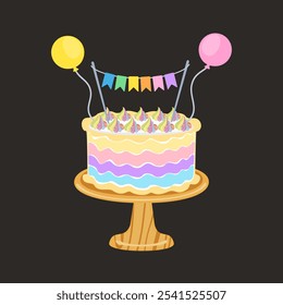 Vector illustration set of different flavors of cute style cake slices. Flat design, isolated on background. Vector of bakery, birthday cake, party, celebration, festival, happy for greeting.
