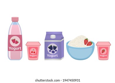 Vector illustration of a set of different fruit yoghurts.