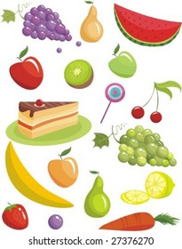 vector illustration set of a different fruits and sweeties