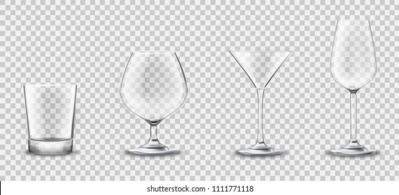 Vector illustration of set different glasses for drinks. EPS10