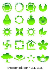 Vector illustration of a set of different green