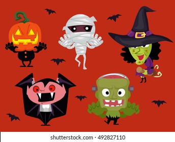 Vector Illustration of Set of Different Halloween Characters