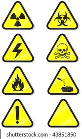 Vector illustration set of different hazmat warning signs. All vector objects are isolated and grouped. Colors and transparent background color are easy to adjust. Symbols are replaceable.
