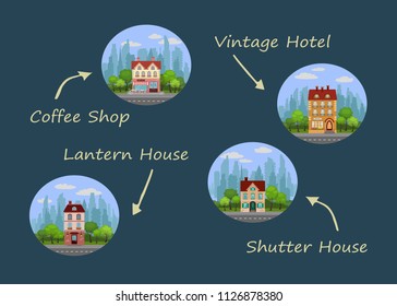 Vector illustration of set of different houses