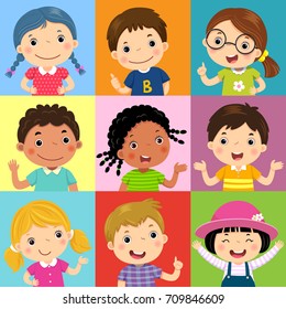 Vector illustration set of different kids with various postures