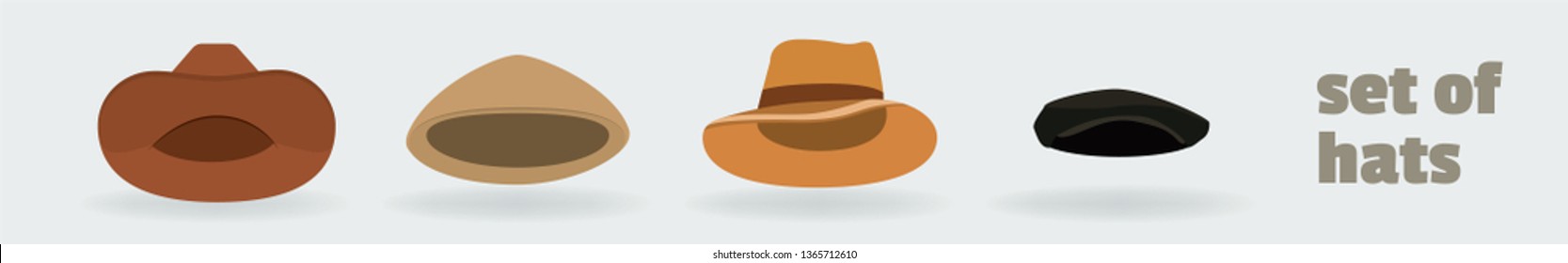 Vector illustration. Set of different kind of hats.