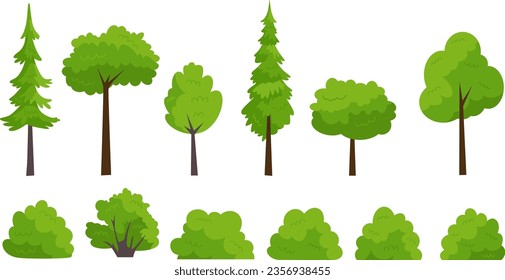 Vector illustration set of different kinds of trees and bush.