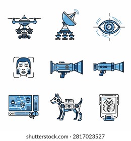 Vector illustration set of different machines gadgets and tools in minimalist style