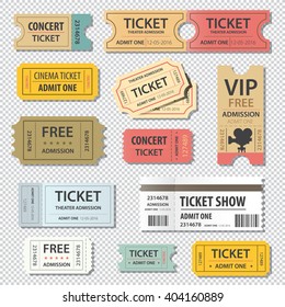 vector illustration set of different movie show ticket