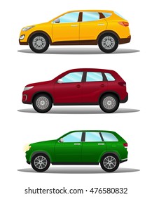 Vector illustration of a set of different off-road vehicles in three colors