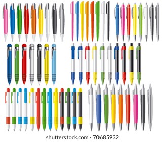 Vector illustration of set of different pens